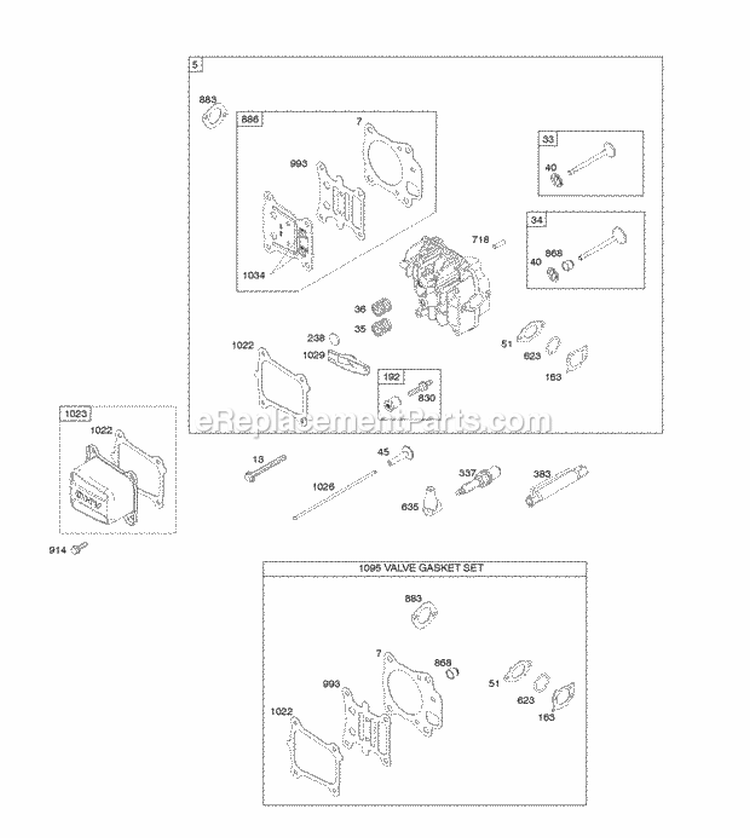 Cylinder Head Gasket Set-Valves Valves Diagram and Parts List for 122S02-0150-B1  Briggs and Stratton Engine